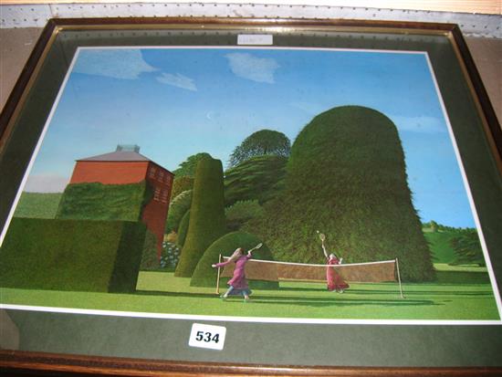 David Inshaw badmington match , print